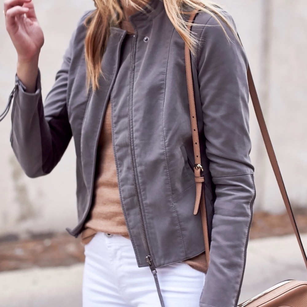 Free People Moto Jacket Gray Faux Leather Womens Size 8